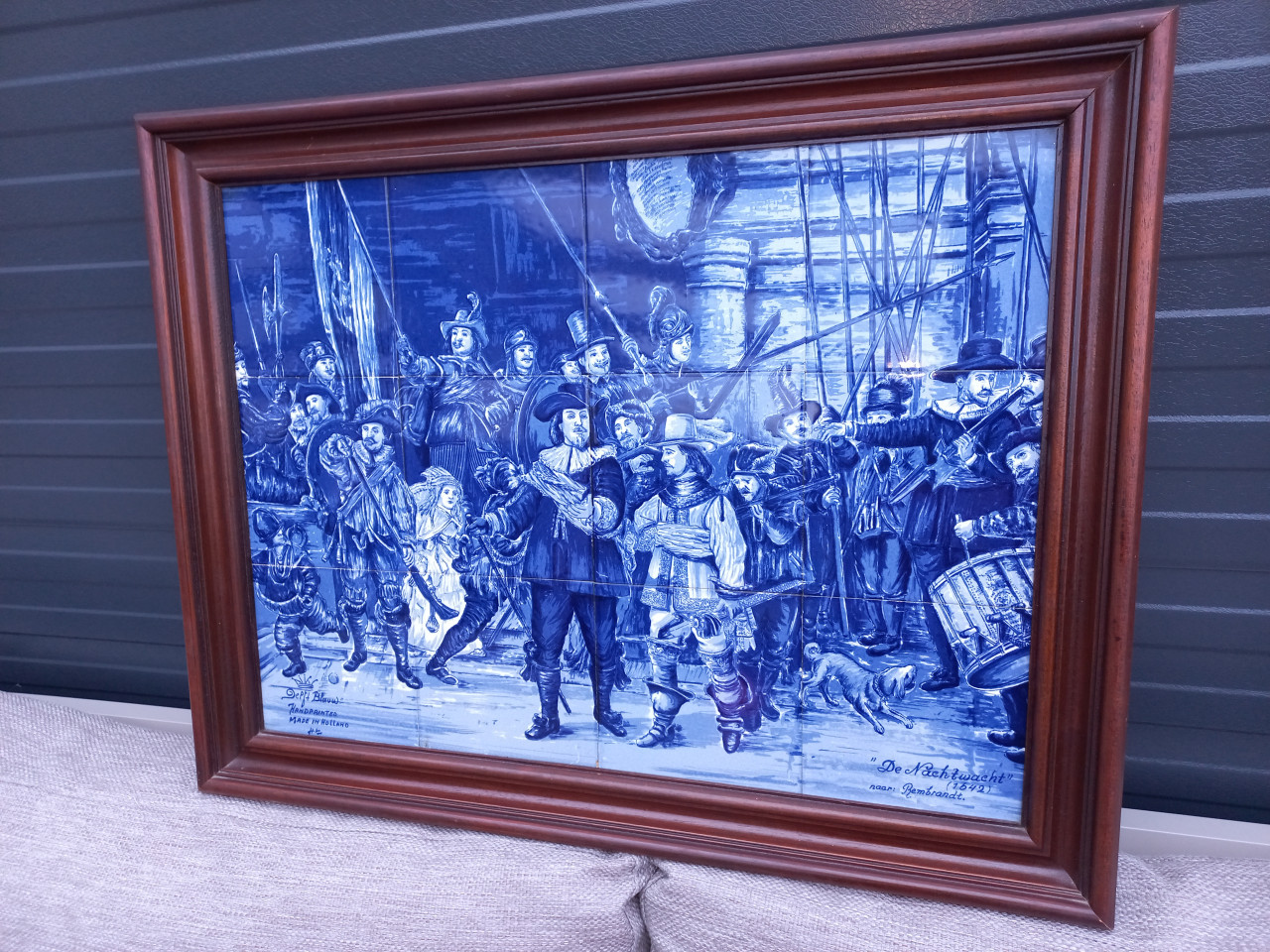 NACHTWACHT REMBRANDT-DELFTS BLAUW TEGELTABLEAU-SET VAN 16 TEGELS