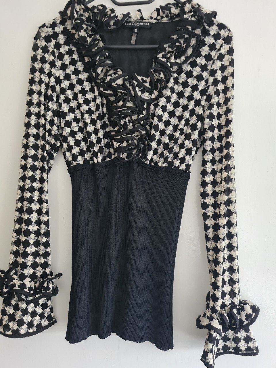 Nieuw! Pied de poule zwart-wit tuniek Luxe Collection Paris  Maat M