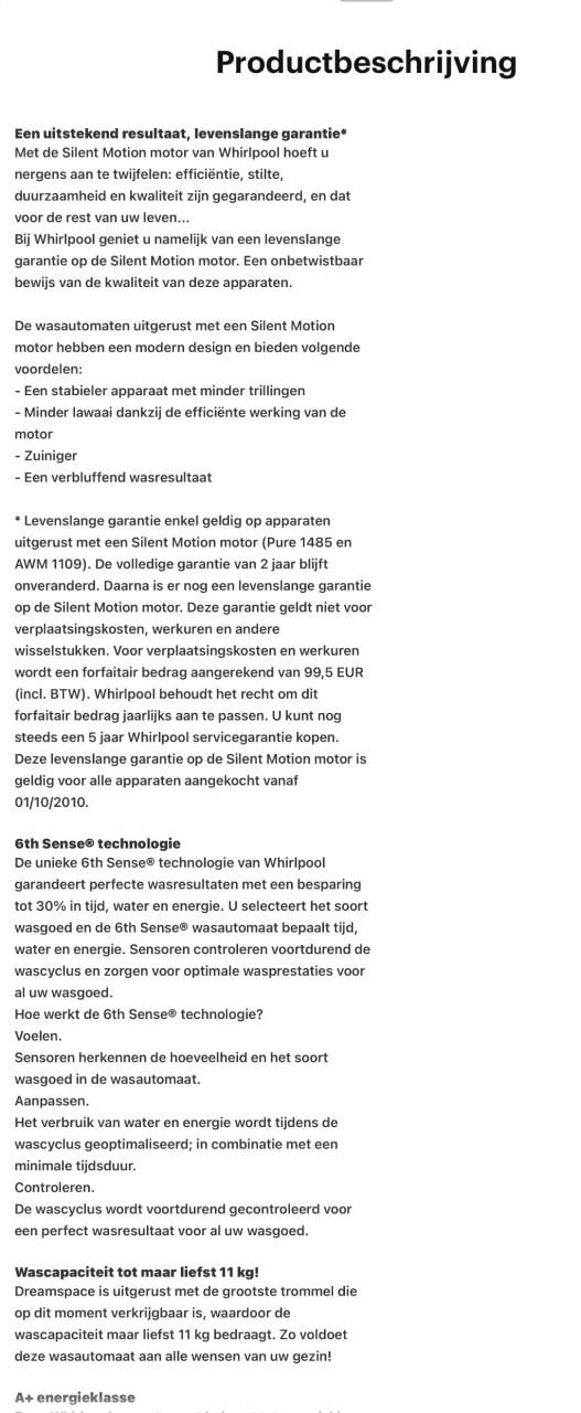 Wasmachine 11kg , A+++