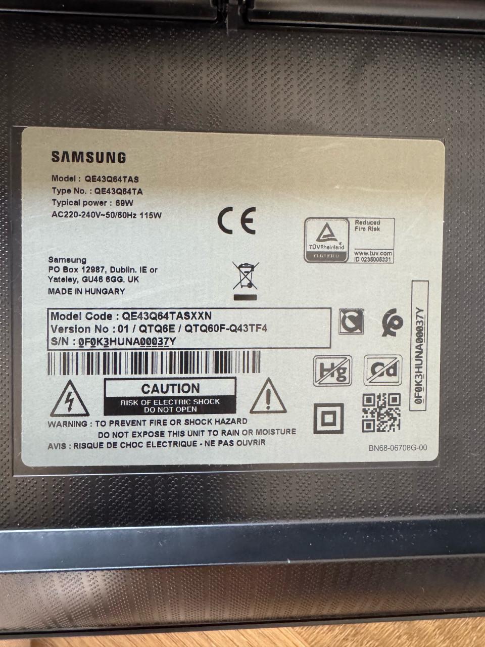 Samsung QE43Q64TAS Smart TV 43 inch/109 cm