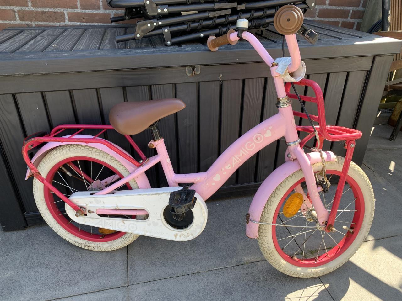 Leuke roze Amigo kinderfiets van 16 inch,