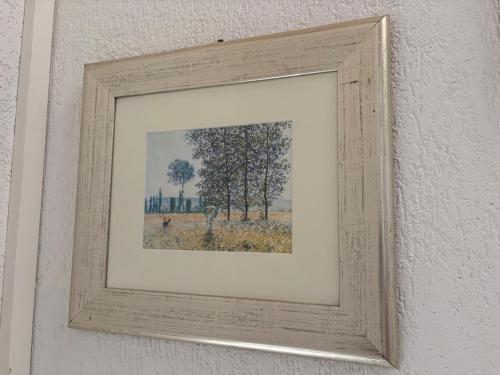 Schilderij achter glas met mooie zilver-/licht-goudkleurige lijst