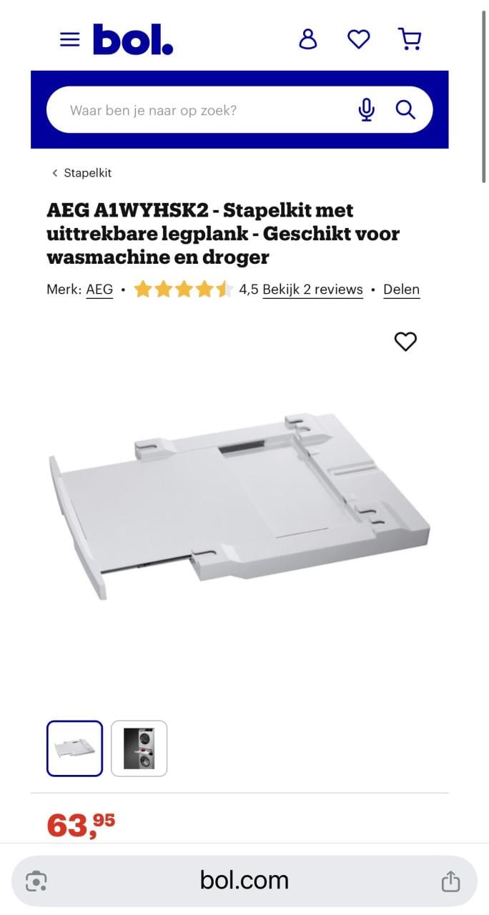 AEG Stapelkit met uittrekbare legplank Geschikt voor wasmachine en droger