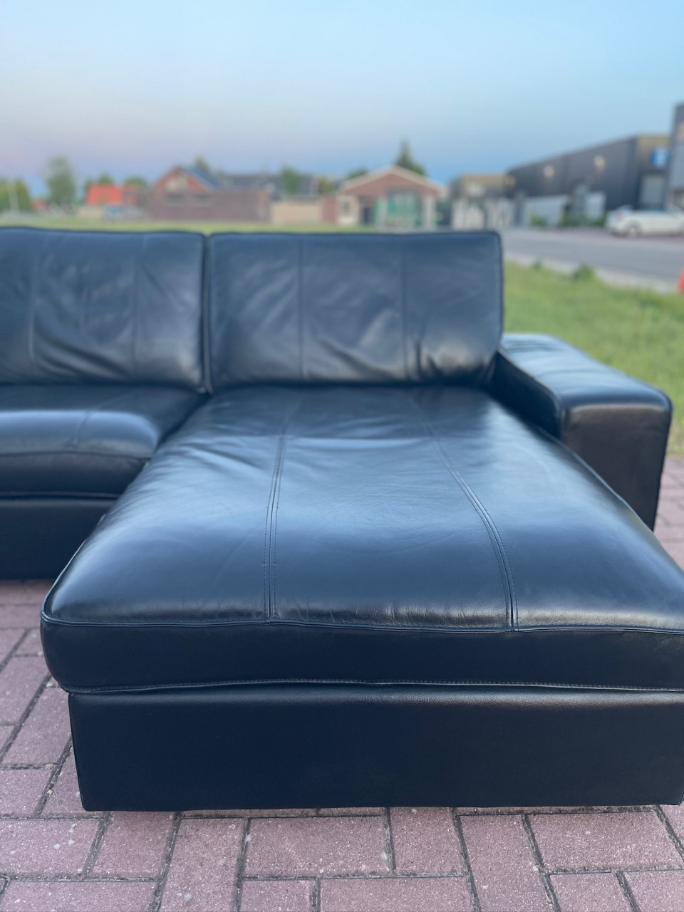 GRATIS LEVERING HEELNL Mooie Zwarte Echt Leer Hoekbank