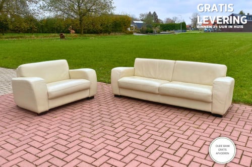 GRATIS LEVERING Mooie Echt Leer 3 + 1.5 -zits Bankstel