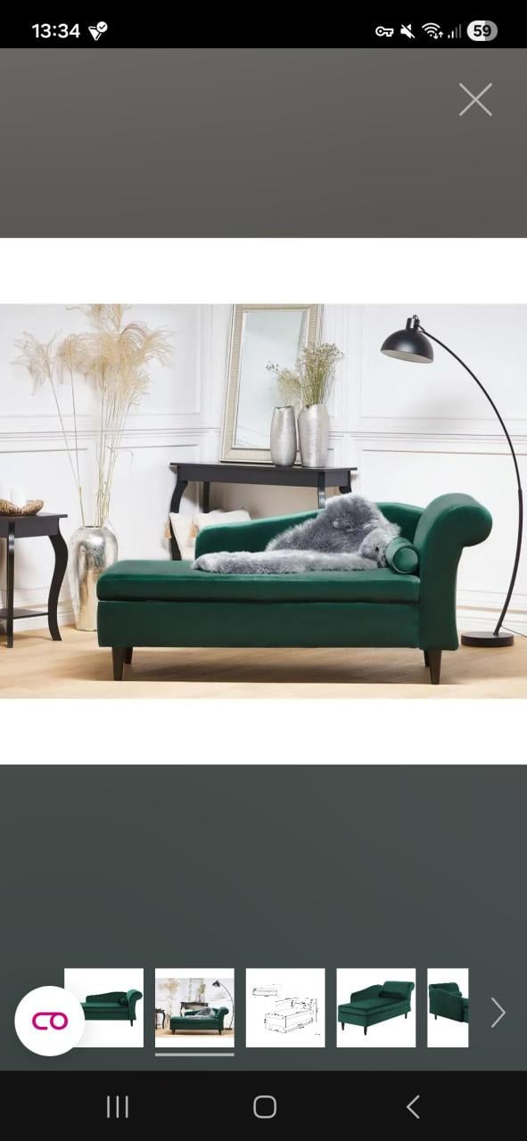 LUIRO - Chaise longue - Groen - Rechterzijde - Fluweel