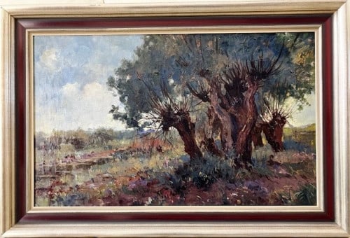 SCHILDERIJ OLIEVERF OP DOEK van G. ALTMANN,  LANDSCHAP NIEUWKOOP