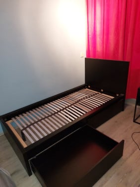 Bed eenpersoons, Malm IKEA met opberglades en lattenbodem Zwartbruin