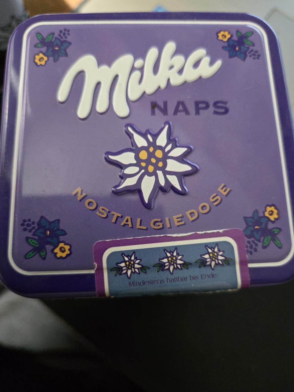 Vintage Milka Naps tinnen blik uit de "Seit 1901" serie,