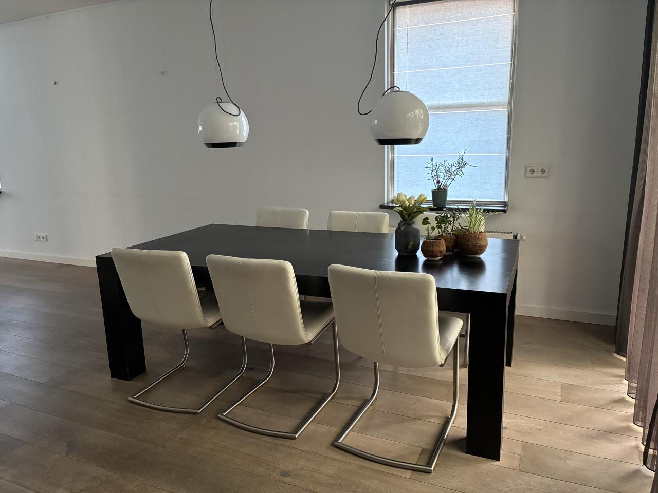 Eettafel met 6 leren stoelen