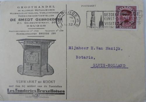 Firma Briefkaart, 1932, Brugge-Sluis, De Smedt groothandel metaalwaren