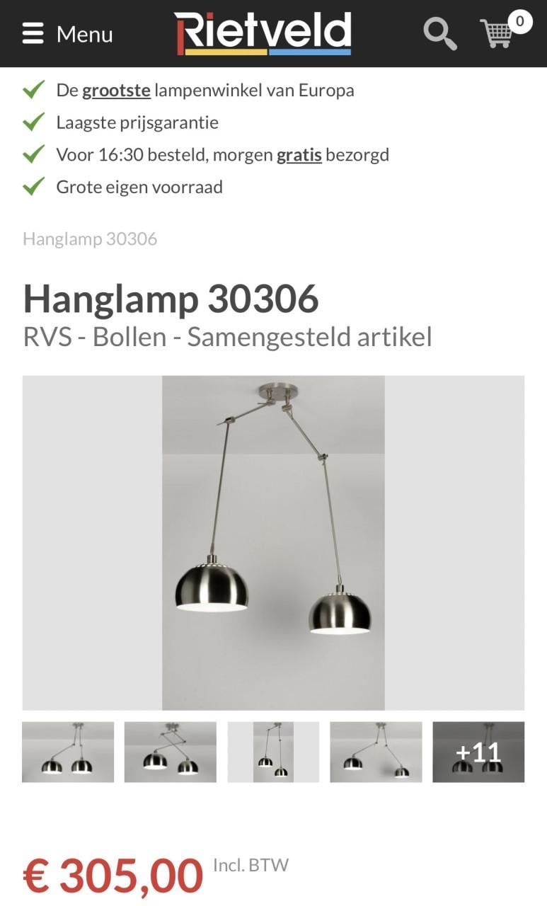 Rietveldlamp geschuurd staal plafond lamp met twee globes