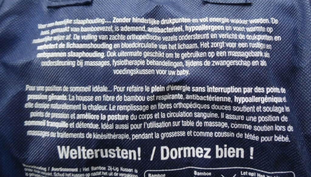 Lucovitaal Bamboe Zij-Lig Kussen