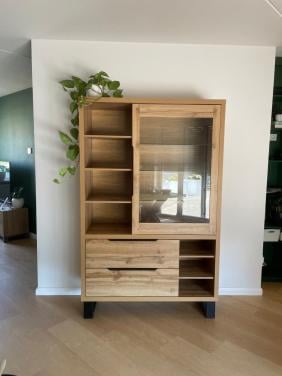 Kast met glazen deur hout zwart