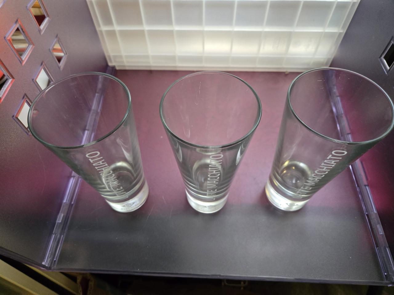 3 glazen voor latte macchiato Friesche Vlag H 16 cm Ø 7.5-5 cm Nieuw