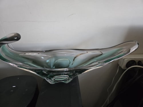 Prachtige Schaal glas Murano style groen/paars L34xB11D15cm