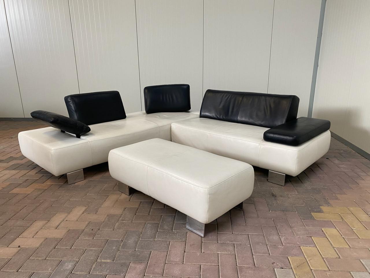 GRATIS LEVERING HEEL NL Montel Wit Echt Leer Hoekbank + Hocker