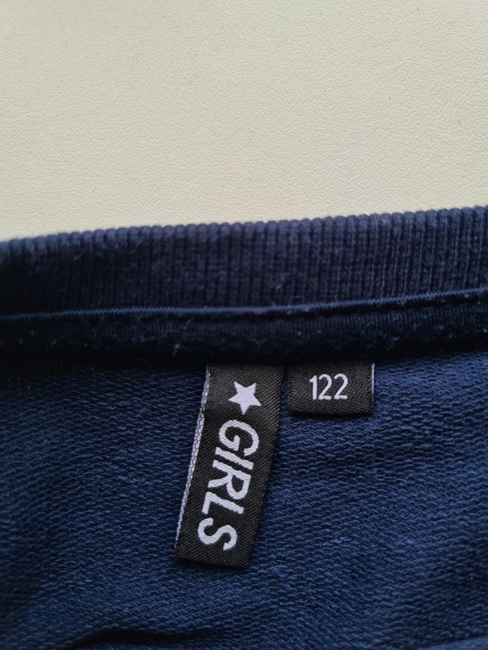 Blauwe lange sweater / jurk van Girls Maat 122