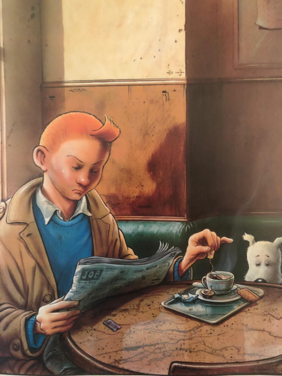 Poster Kuifje en Bobbie in café