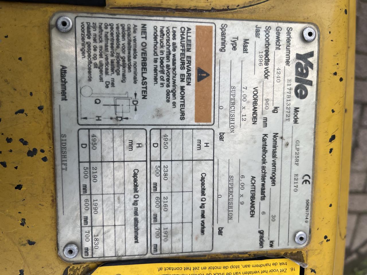 Yale GLP25RF LPG heftruck – 2.500 kg hefvermogen