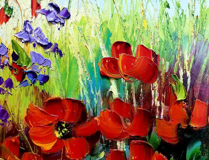 " Flowers in the Meadow "Prachtig Olieverfschilderij van Urszula Lemańska