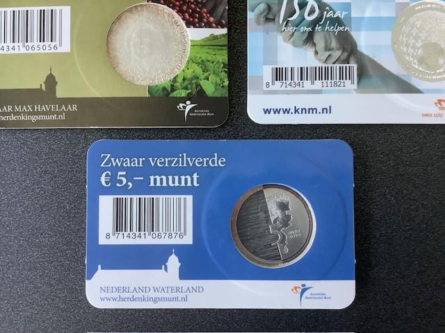 Nederland , diverse coincards 5 euro munten.
