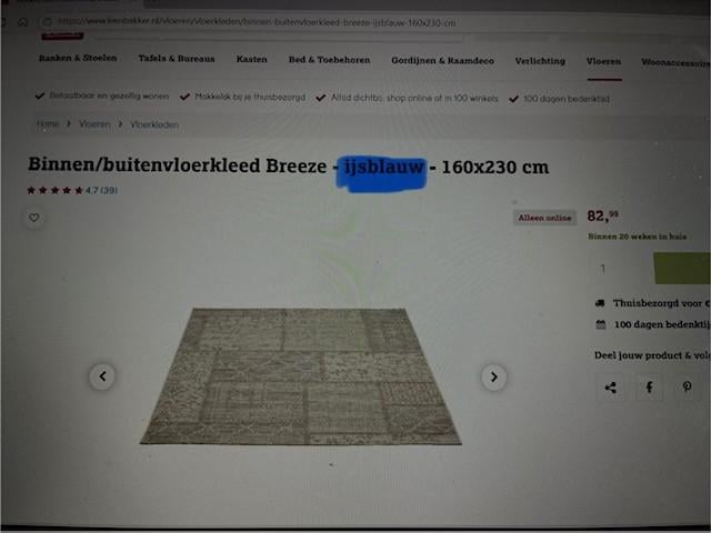 Vloerkleed 230/160. Beige. Nieuw
