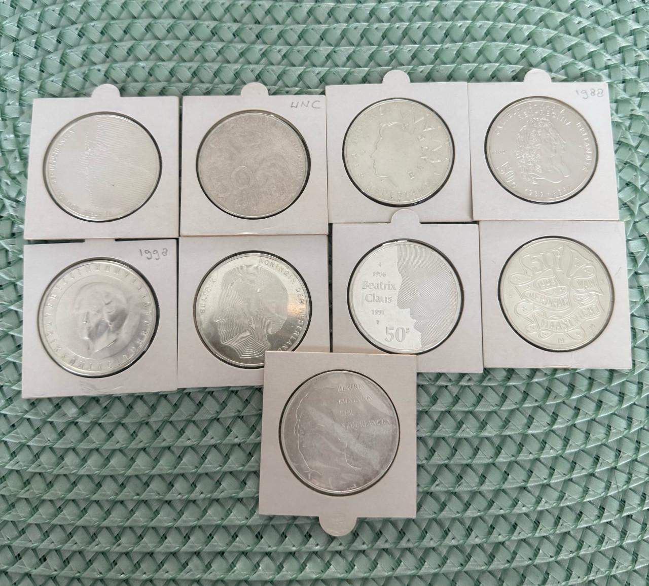 9 Zilveren 50 Gulden stukken