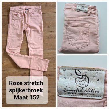 Roze skinny stretch spijkerstof broek van Benetton Maat 152