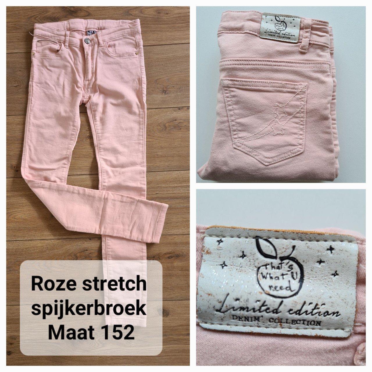 Roze skinny stretch spijkerstof broek van Benetton Maat 152