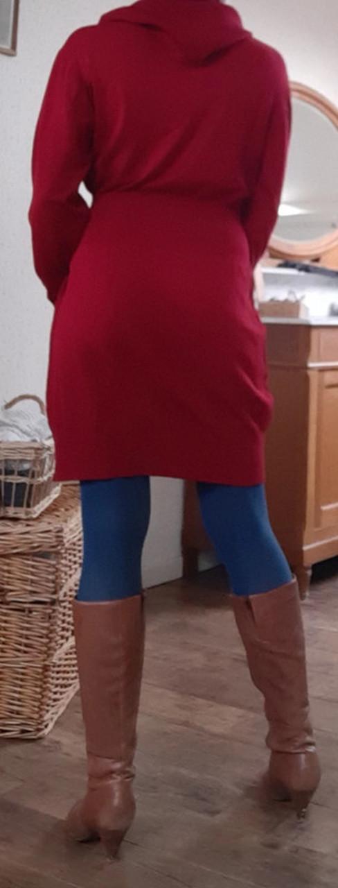 SÁBETH: Nieuw fijn gebreid trui/jurkje dieprood 100% zijde S+M+L € 280