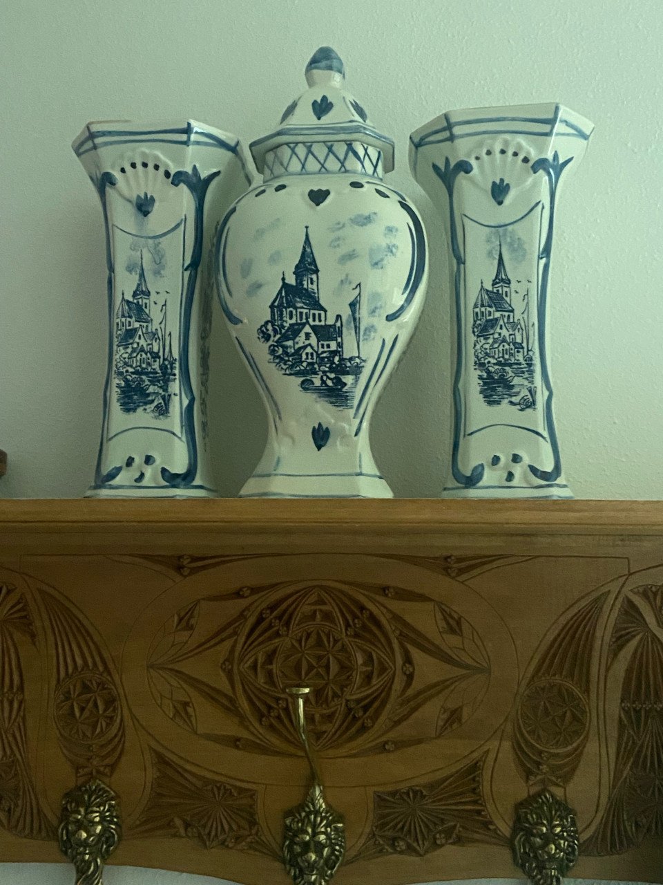Mooi 3 delig Delfst blauw kaststel