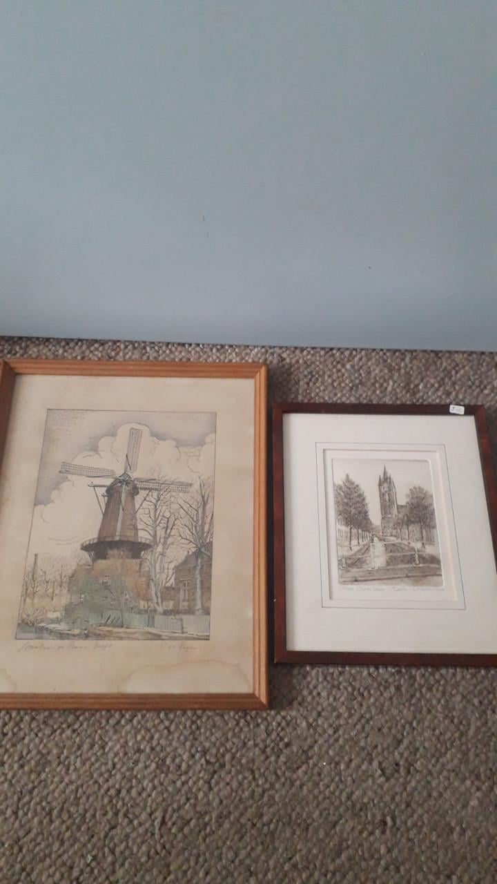 Partij tekeningen en schilderijtjes