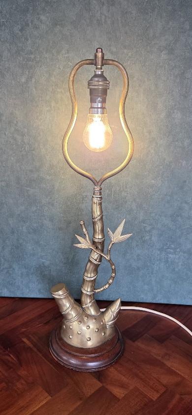 Vintage Messing Tafellamp -Bamboe stijl
