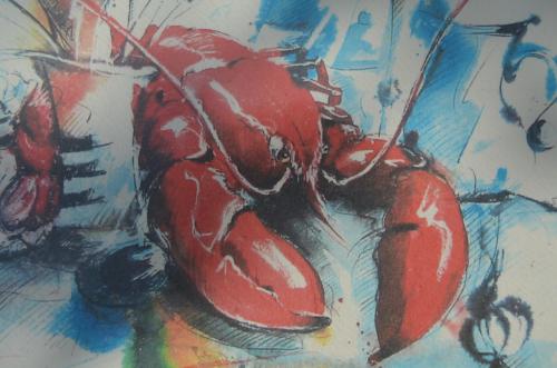 Grote litho 'Kreeft' gesigneerd 'Edmond'
