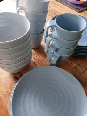 Camping servies blauw