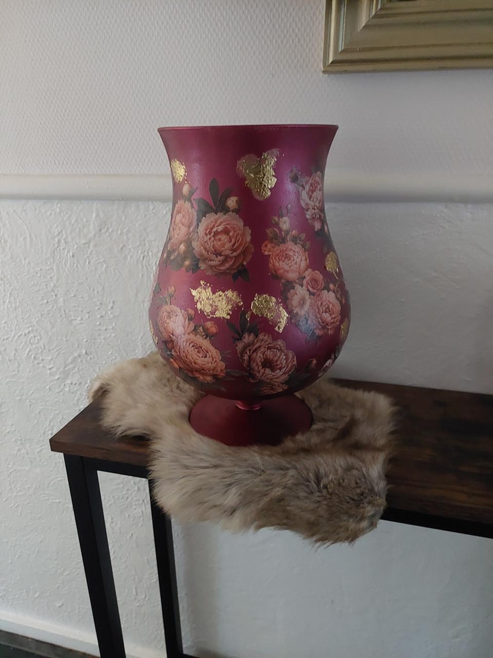 Nw Decoupage Romantische bloemen vaas