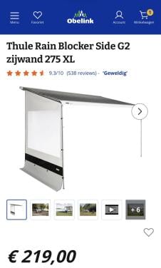 Thule Rain Blocker Side G2 zijwand 275 XL