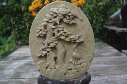 Spekstenen Chinese sculptuur boom en kraanvogel