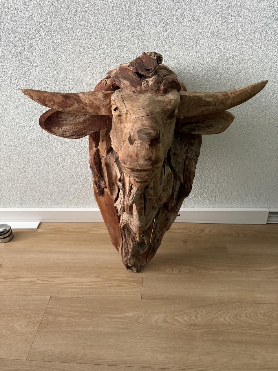 Grote teak houten Bison kop