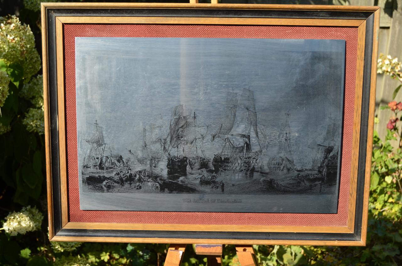 In staal geëtste afbeelding Battle of Trafalgar