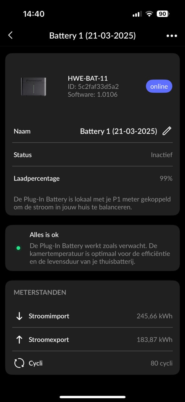 Homewizard thuis accu