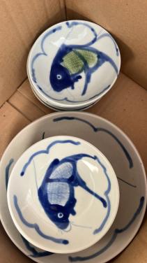 Oude schaaltjes met koi karpers