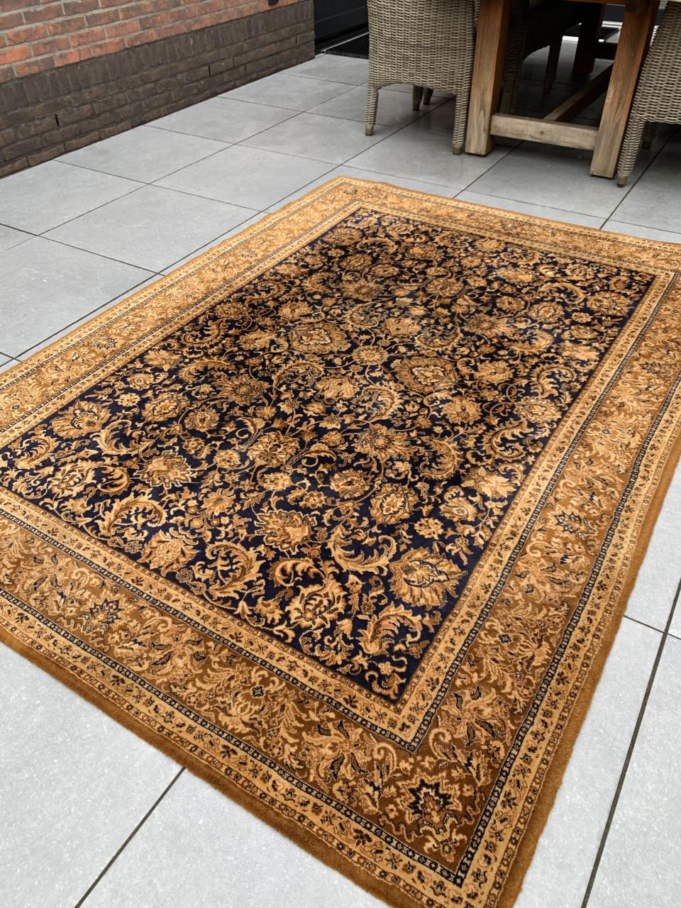 ✨Prachtig Sfeervol Bruin/Donkerblauw Vintage Vloerkleed✨Zuiver Scheerwol✨