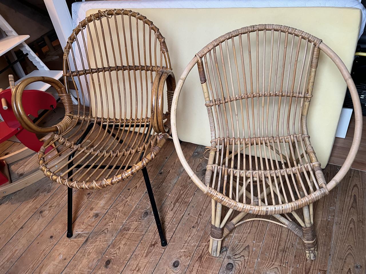 Rieten/rotan kinderstoel 2x