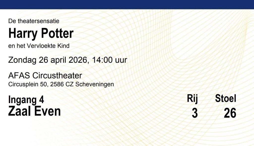 Harry potter de musical 26 april 2026 14u 2 kaartjes naast elkaar