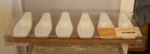 Nieuw in verpakking amuse set 6 lepels en houten plank