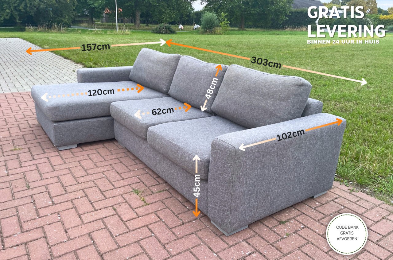 GRATIS LEVERING HEEL NL N-joy Grijs Stoffen Hoekbank