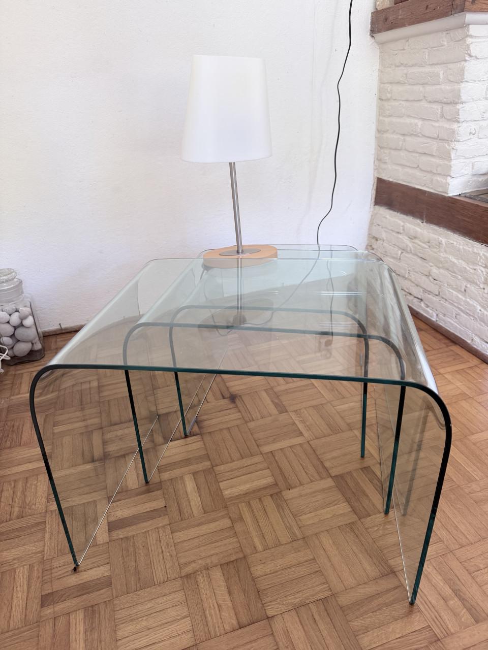 Glazen bijzettafeltje (set 3 stuks)