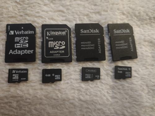 4 micro SD kaarten 2x 8gb en 2x 4 gb